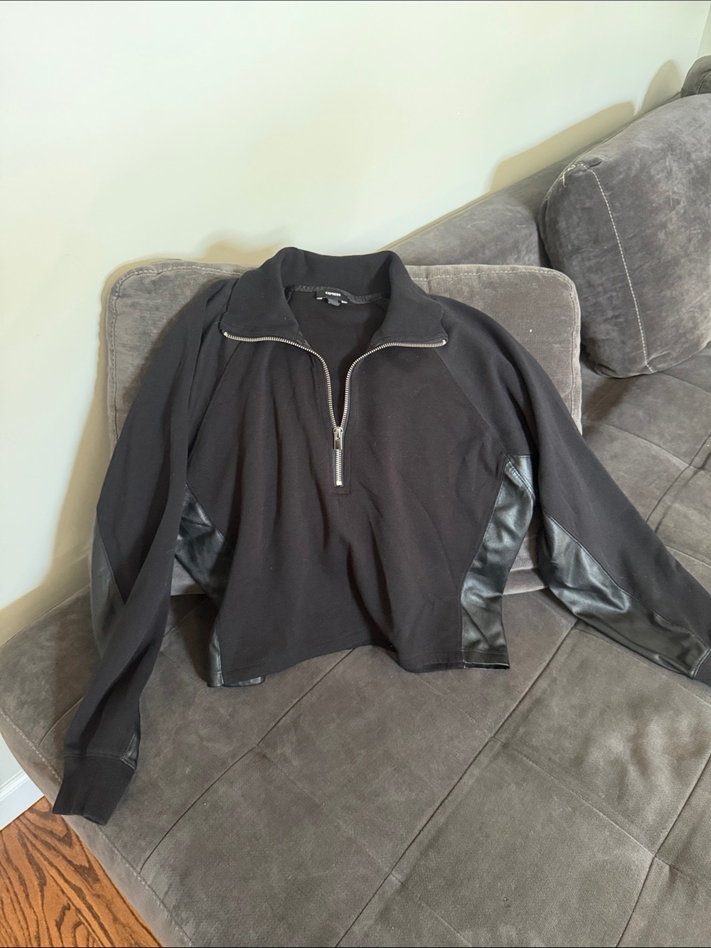 Express Black Half-Zip Bomber Jacket with Faux Leather Accents